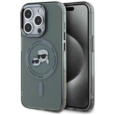 Etui KARL LAGERFELD IML Metal Karl&Choupette Head MagSafe do Apple iPhone 15 Pro Przezroczysto-czarny