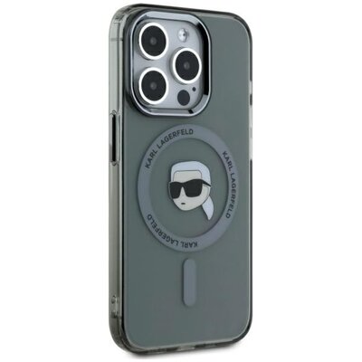 Etui KARL LAGERFELD IML Metal Karl Head MagSafe do Apple iPhone 15 Pro Przezroczysto-czarny