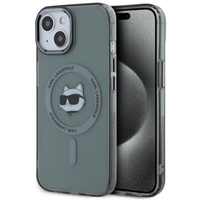 Etui KARL LAGERFELD IML Metal Choupette Head MagSafe do Apple iPhone 15 Przezroczysto-czarny