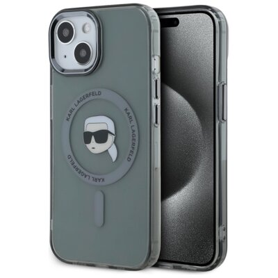 Etui KARL LAGERFELD IML Metal Karl Head MagSafe do Apple iPhone 15 Przezroczysto-czarny