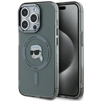 Etui KARL LAGERFELD IML Metal Karl Head MagSafe do Apple iPhone 15 Pro Max Przezroczysto-czarny