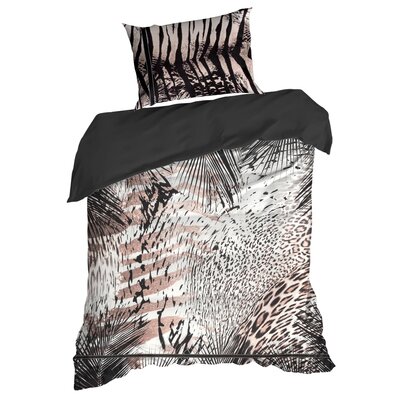 Pościel satynowa EVA 140x200 Eva Minge Eurofirany jasnobrązowa czarna zwierzęcy print cętki zebra