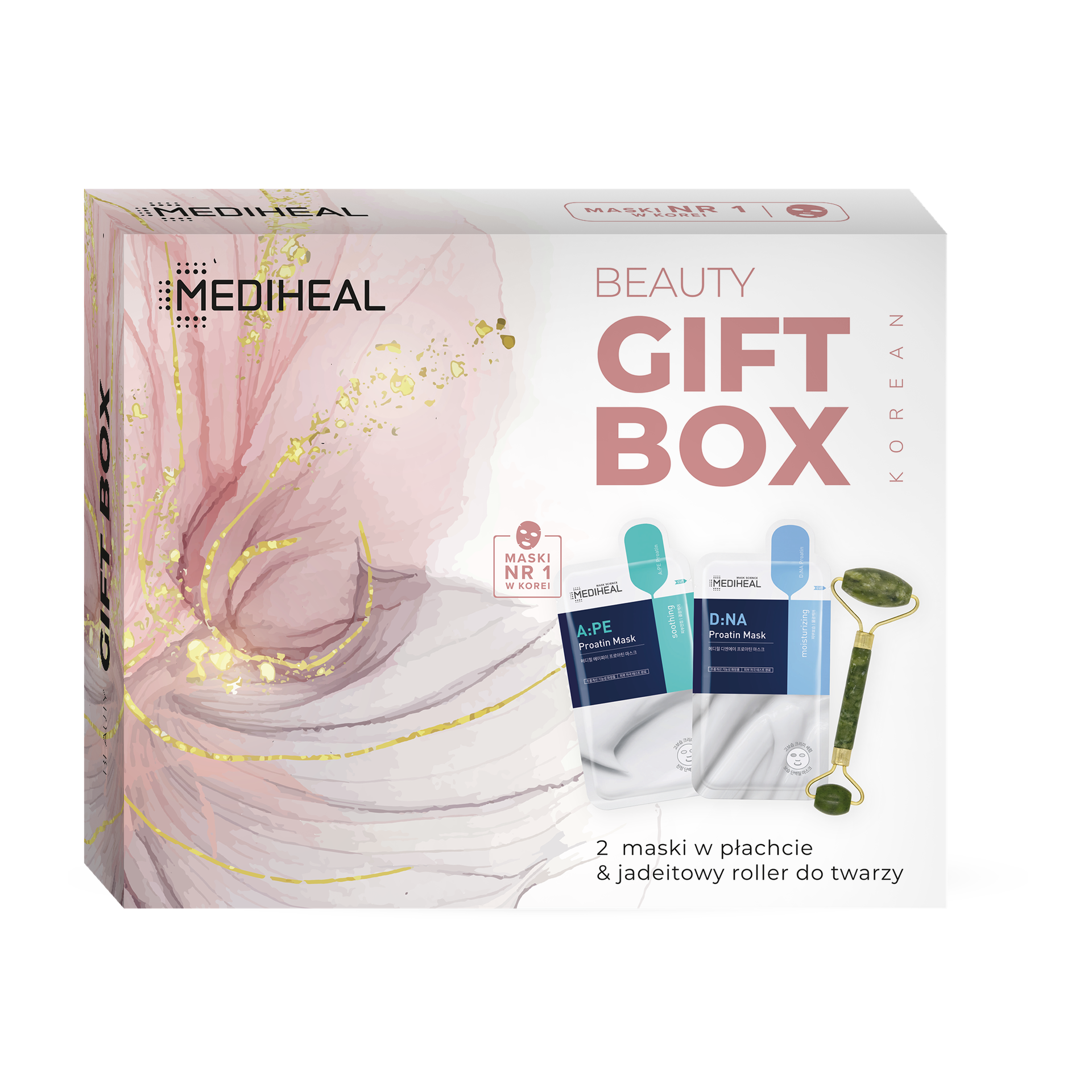 Mediheal Beauty Gift Box - 2 Maski w płachcie + Roller Jadeitowy do masażu twarzy