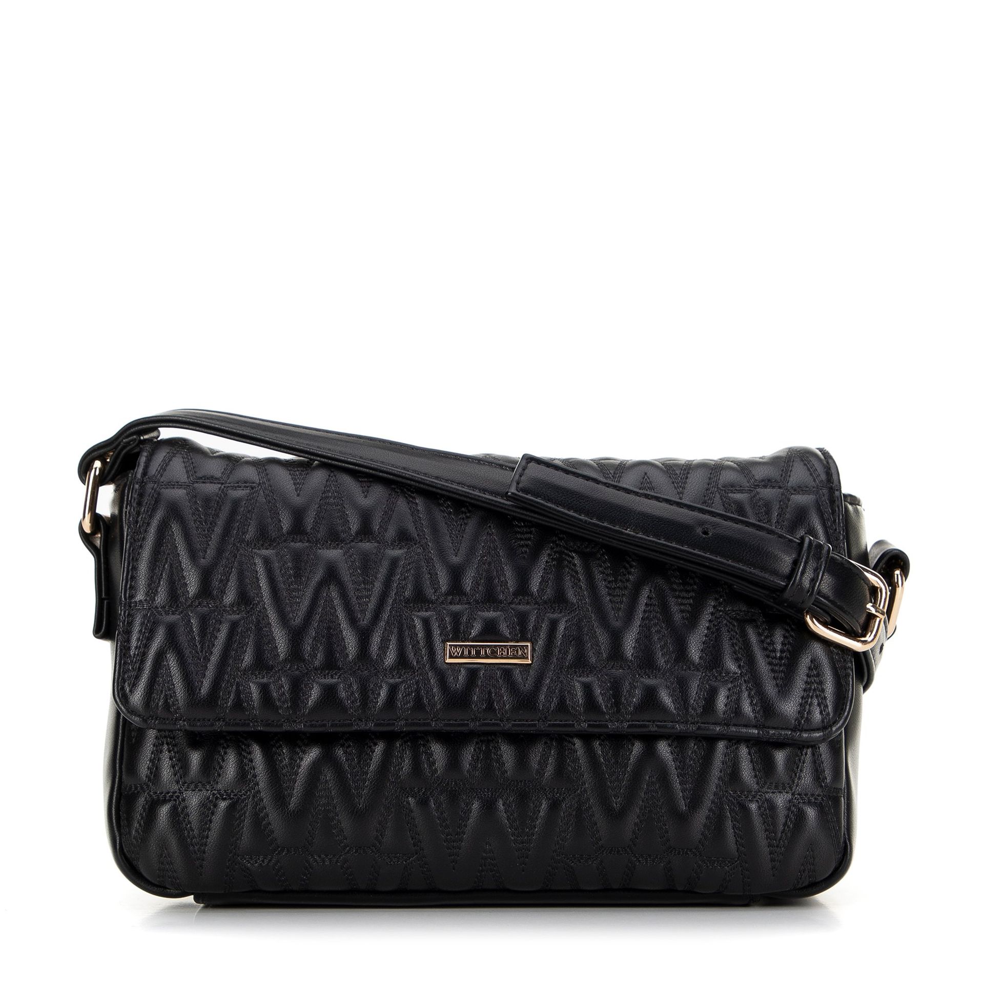 Damska torebka crossbody z przeszyciami czarna