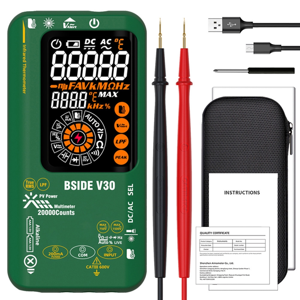 BSIDE V30 Photovoltaic Multimeter High Voltage 1500V T-RMS 20000 Counts LCD Screen Electronic Maintenance DC Current Test