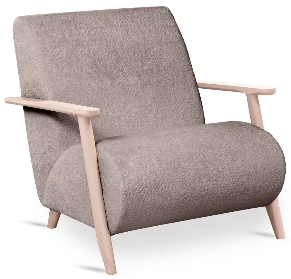 Beżowy drewniany fotel wypoczynkowy R4-M51