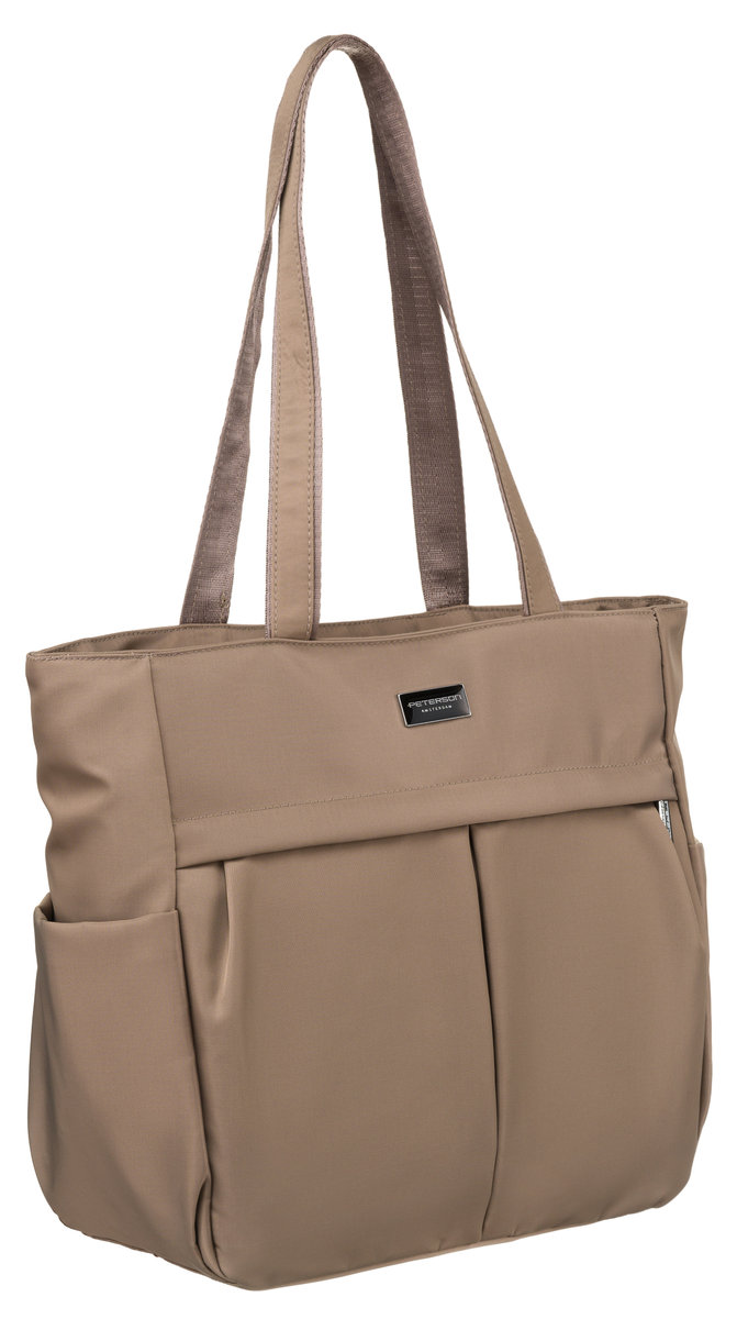 Torebka damska na ramię duża i pojemna mieści a4 beżowa kieszonki suwak shopper bag PETERSON