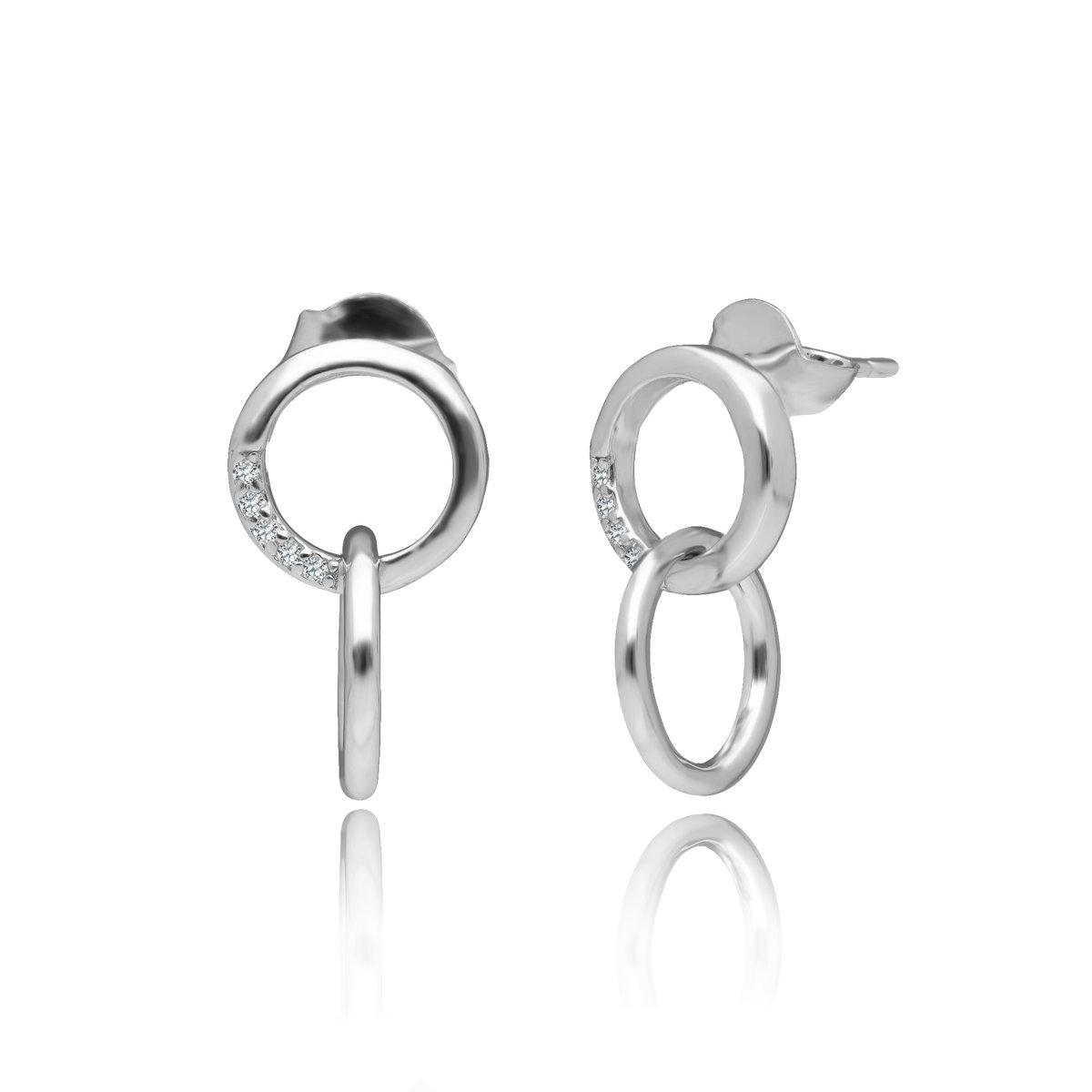 SREBRNE DELIKATNE KOLCZYKI ŁĄCZONE KÓŁKA CYRKONIE SZTYFTY