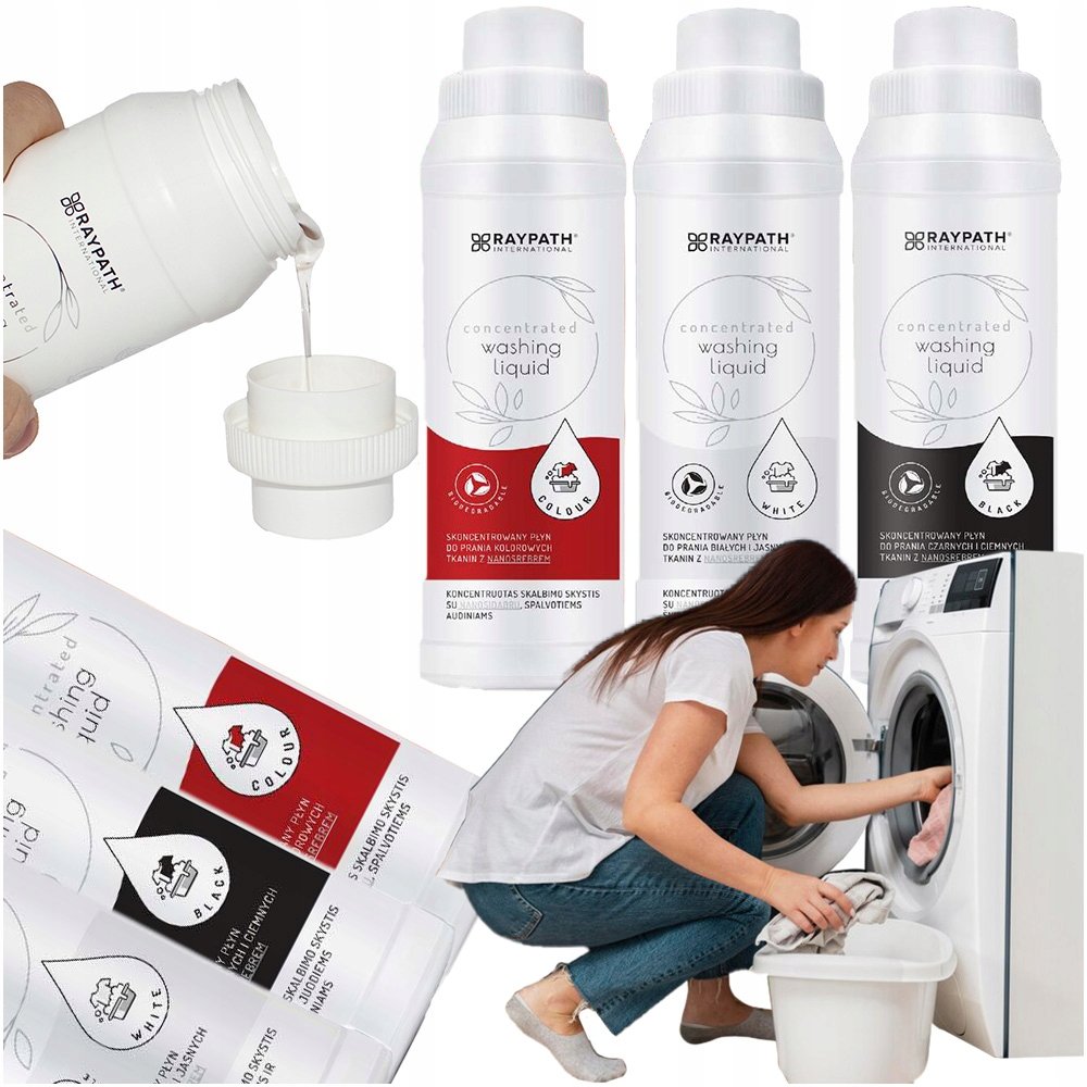 Raypath Zestaw 3x płyn do prania 500 ml kolorów czarny jasny wydajne pranie