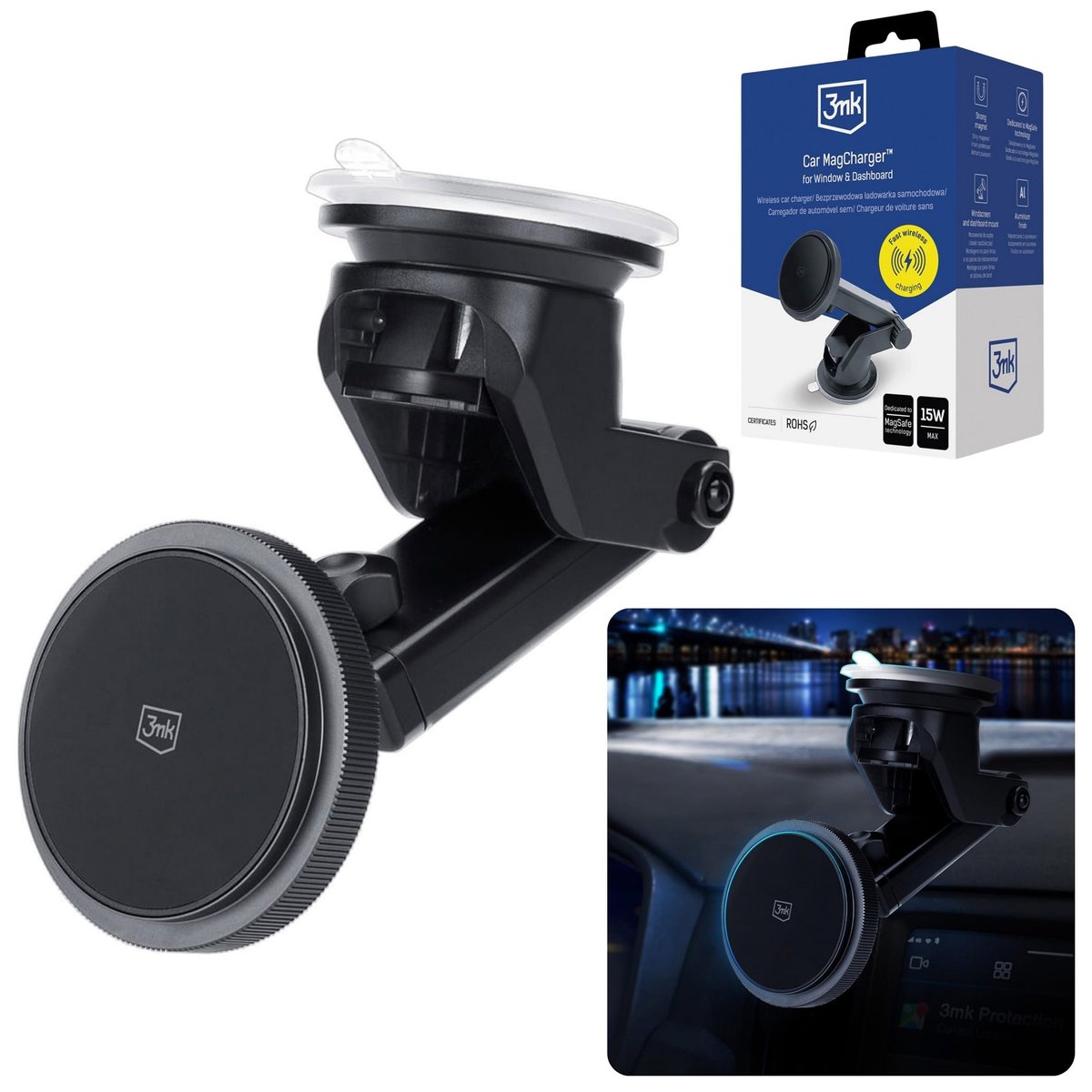 Uchwyt samochodowy z MagSafe 3mk Car MagCharger™ for Window & Dashboard