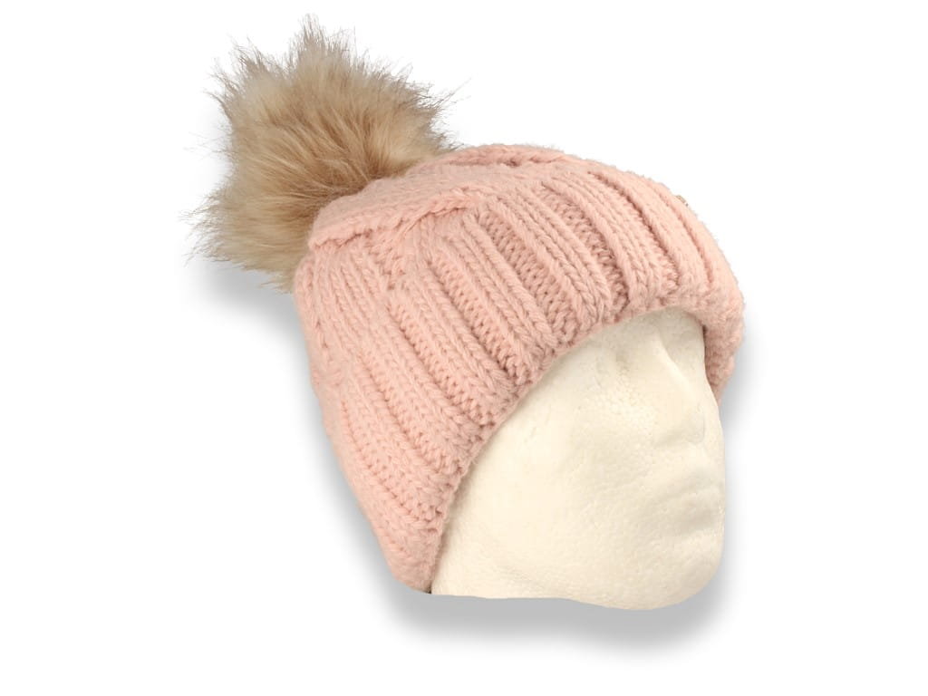 Czapka zimowa z pomponem polska produkcja różowa ocieplona polarem