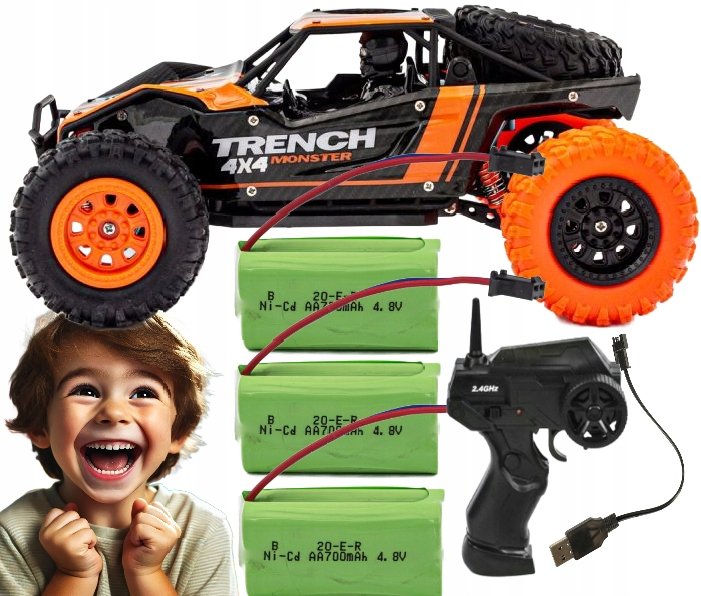 Samochód RC 4x4 2.4GHz 3 + AKUmulatory Terenowy Zdalnie Sterowany 20km/h