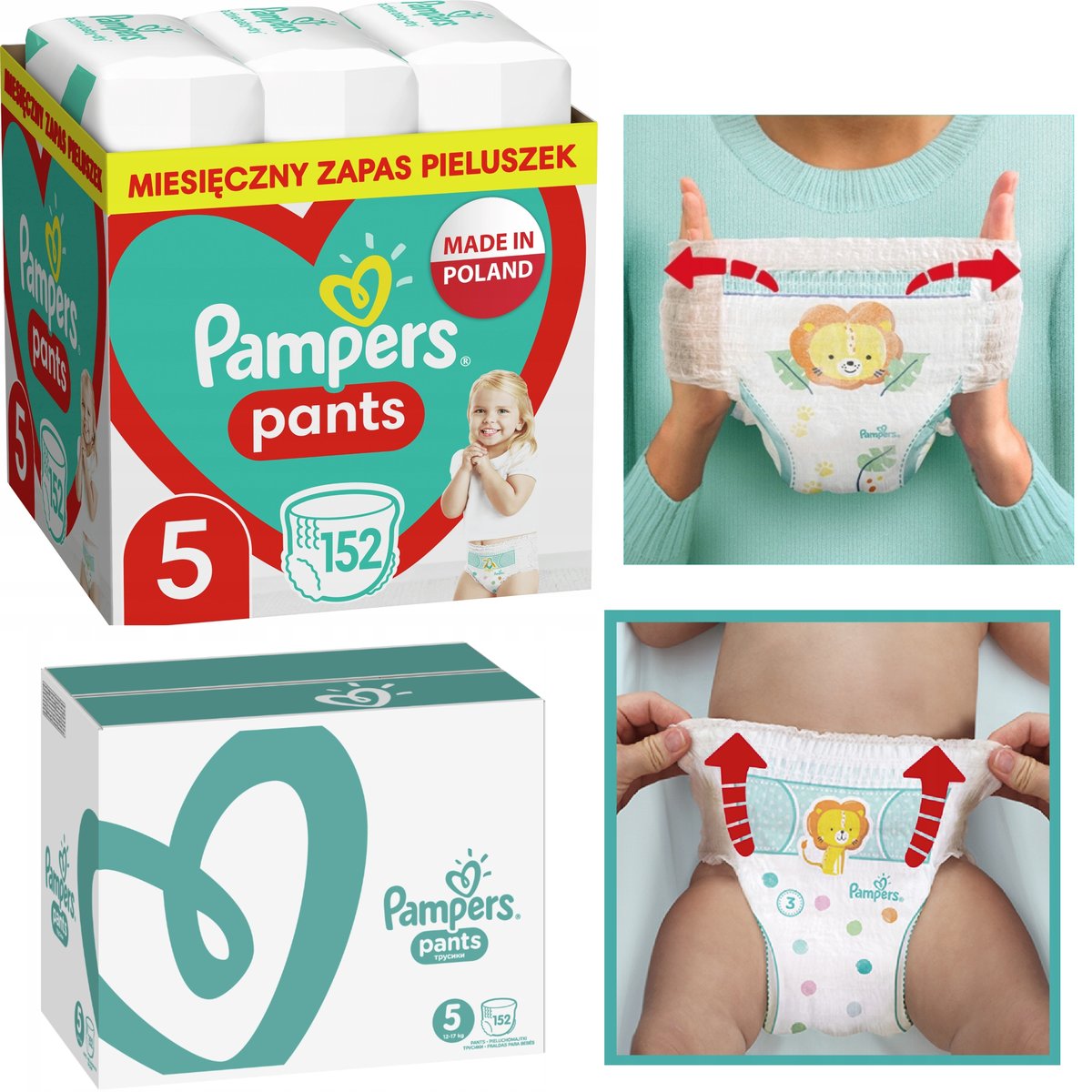 ZESTAW NA MIESIĄC 152 SZTUKI PIELOCHUMAJTKI PAMPERS PANTS 12-17KG ROZMIAR 5