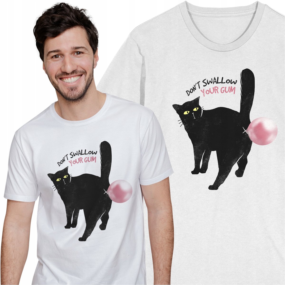 Koszulka z Kotem Śmieszny T-shirt z Kotkiem Koty Zwierzęta Guma Balonowa