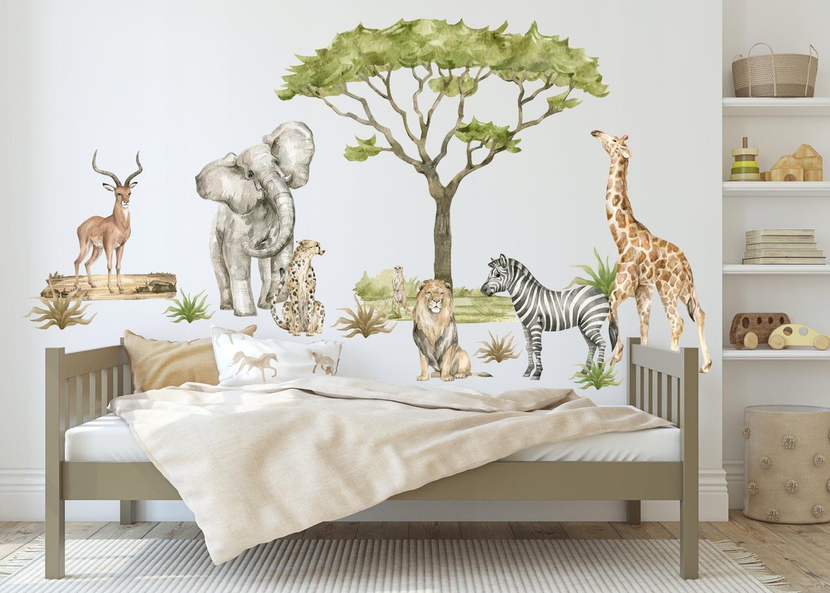 Naklejki na ścianę zwierzęta safari słoń lew zebra żyrafa afryka sawanna XL