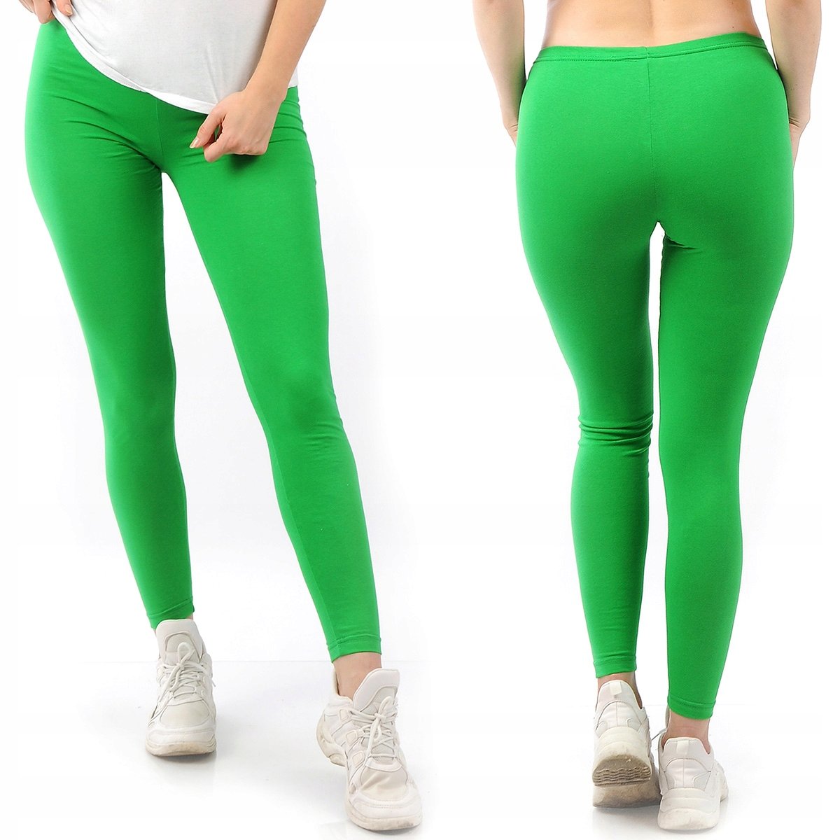 Legginsy damskie długie Polskie Getry Bawełniane Zielone M
