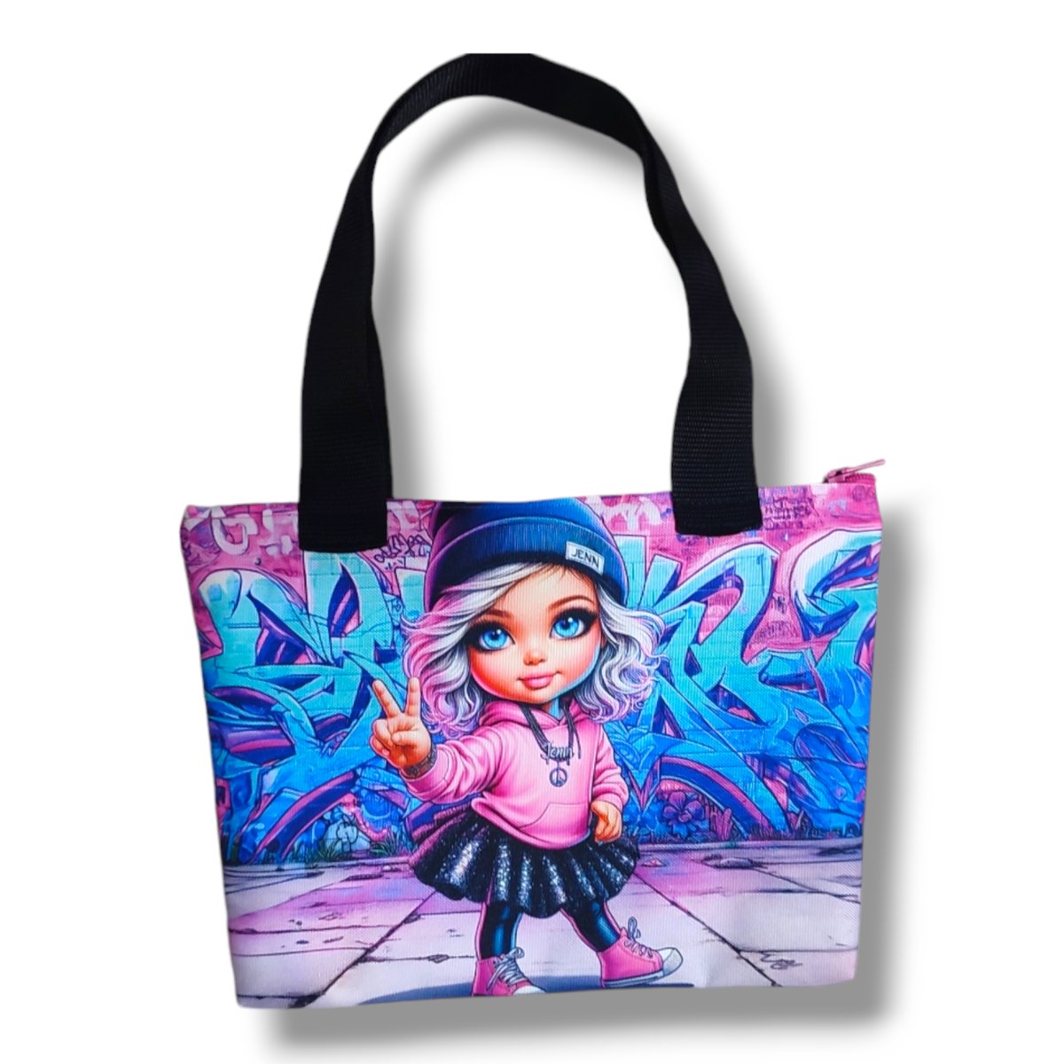 Mała torba wodoodporna z nadrukiem dziewczynki Jenn i graffiti | 31x23 cm