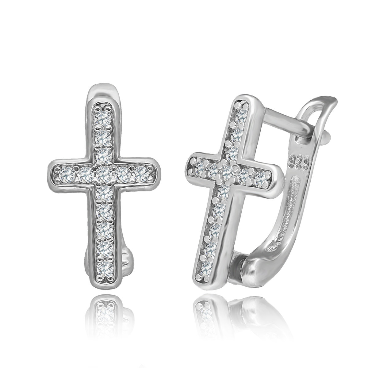 SREBRNE MAŁE KOLCZYKI KRZYŻYKI Z CYRKONIAMI ANGIELSKIE ZAPIĘCIE