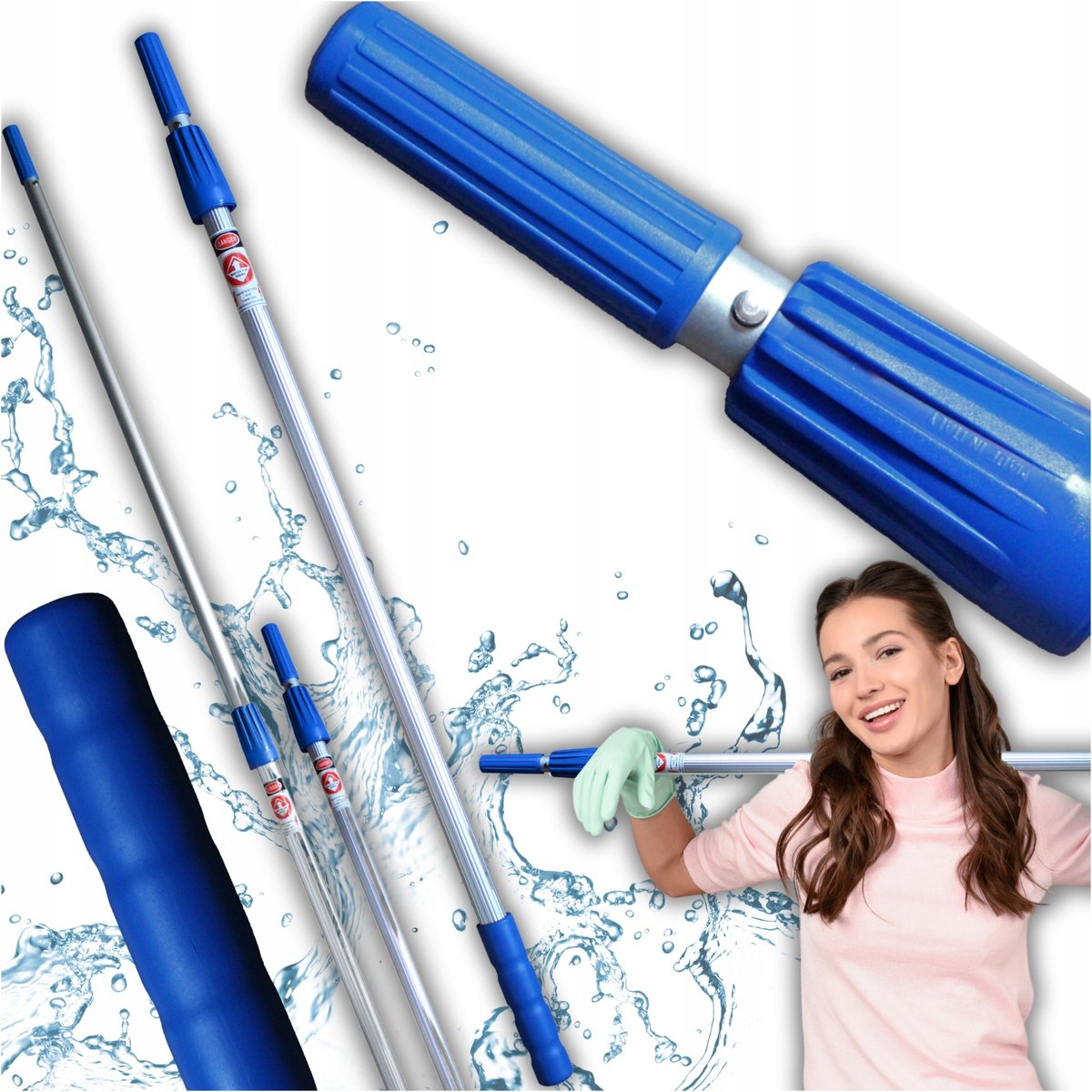 Raypath aluminiowy Kij do Mopa drążek teleskopowy 165cm do Okien Podłóg Mop
