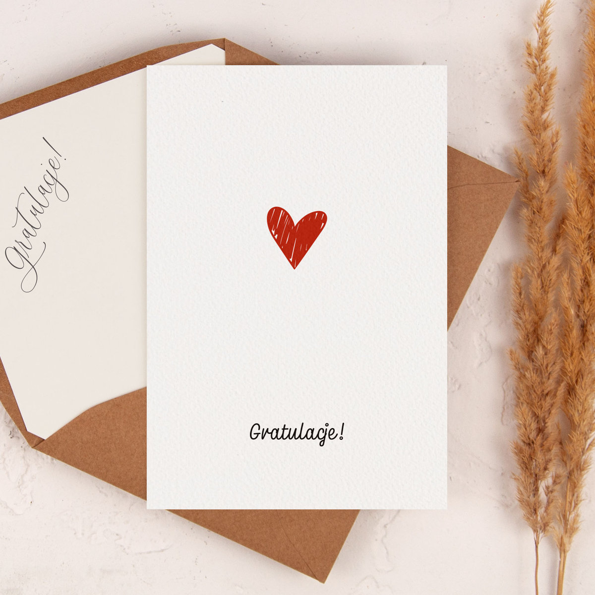 Minimalistyczna kartka na ślub z czerwonym sercem - Heart + koperta ozdobna