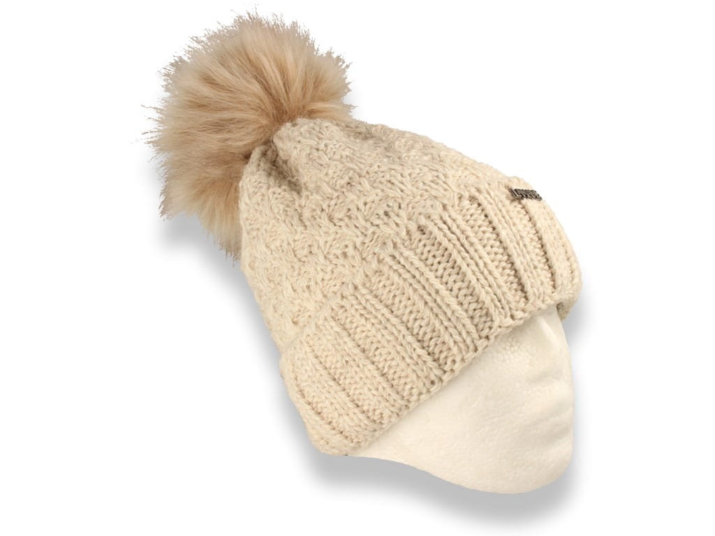 Czapka zimowa z pomponem polska produkcja beżowa ocieplana polarem