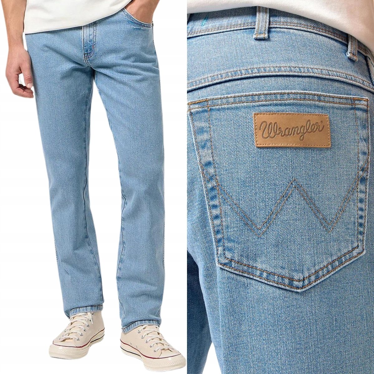 Wrangler TEXAS SLIM Good Vibes KLASYCZNE ZW����ANE BLUE D��INS W38 L32