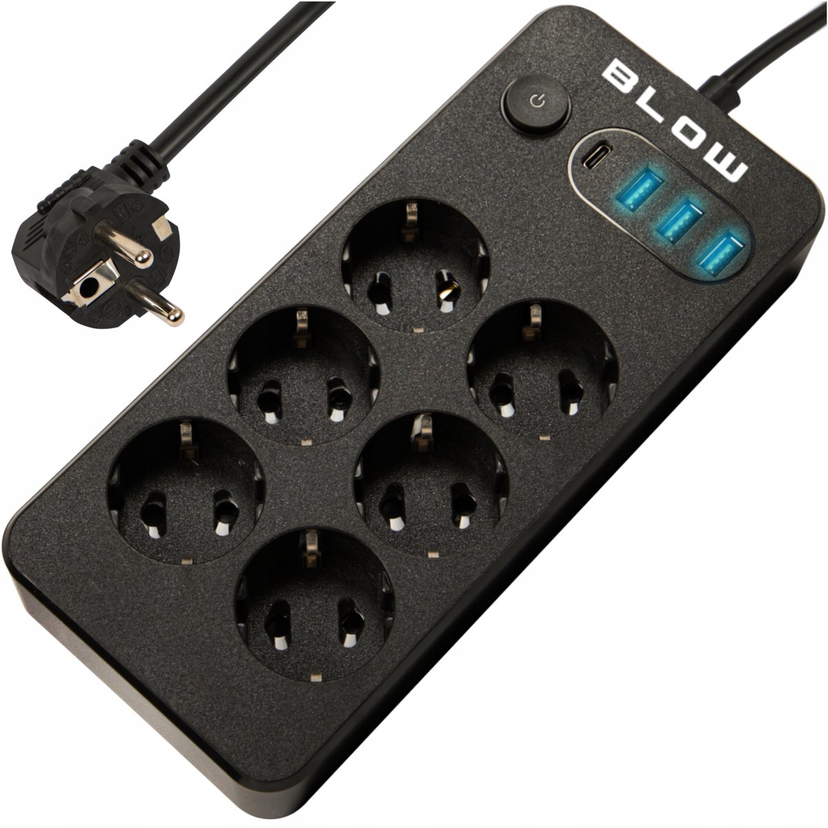 PRZEDŁUŻACZ LISTWA ZASILAJĄCA WŁĄCZNIK 3x USB 6 GNIAZD 5m USB TYP-C