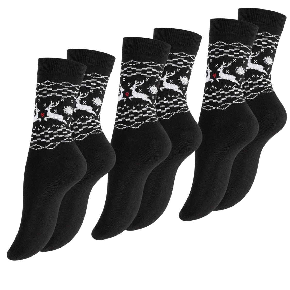 Skarpetki damskie bawełniane czarne 3 pary zimowe motyw 35/38 świąteczne wzory