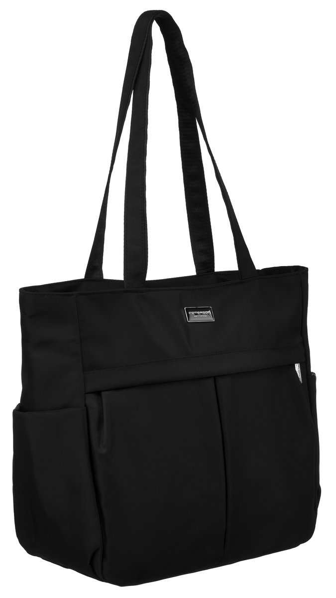 PETERSON Torebka damska duża lekka i pojemna czarna na ramię mieści a4 kieszonki suwak shopper bag