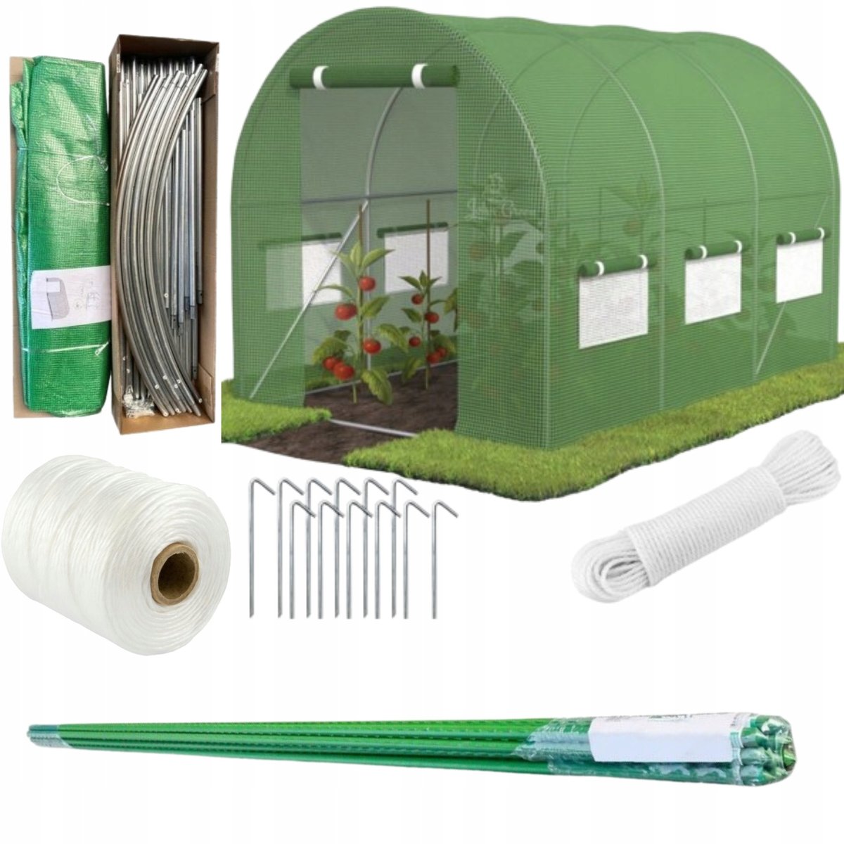 TUNEL FOLIOWY OGRODOWY SZKLARNIA NAMIOT 6M² 2X3X2 M UV-4 + SZNUREK + TYCZKI
