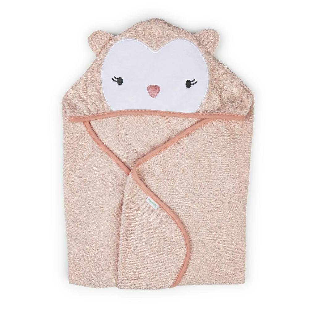 Okrycie kąpielowe 76x76 Sówka łososiowy ręcznik z kapturkiem Clean & Cuddly INGENUITY