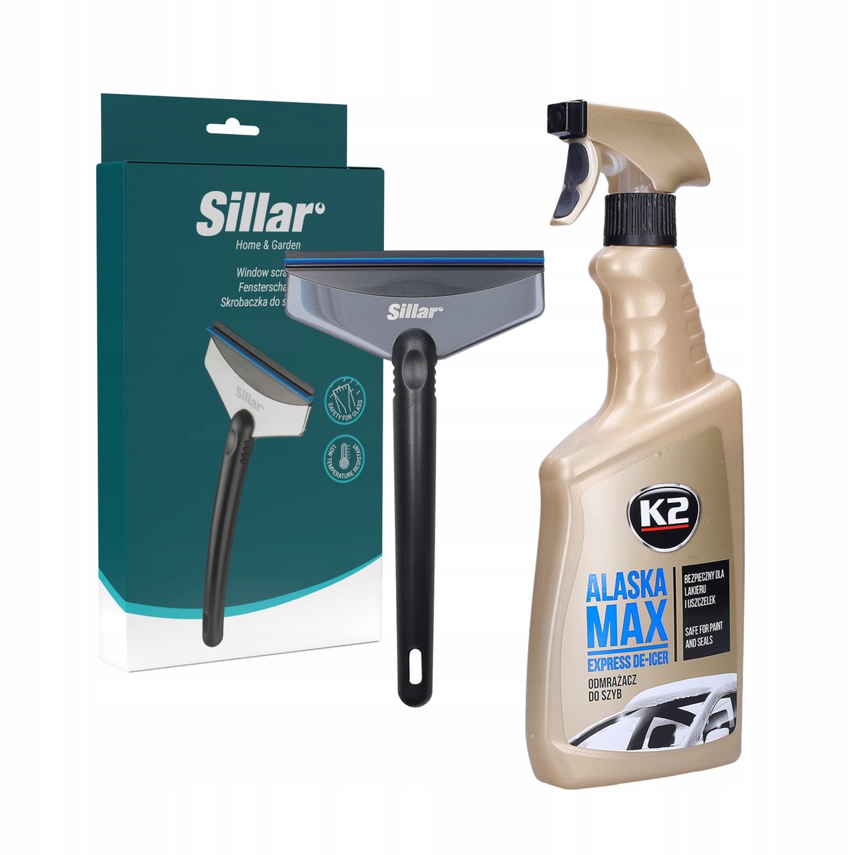 Zestaw Skrobaczka do Śniegu Sillar + Odmrażacz w Sprayu do Szyb K2 700ml