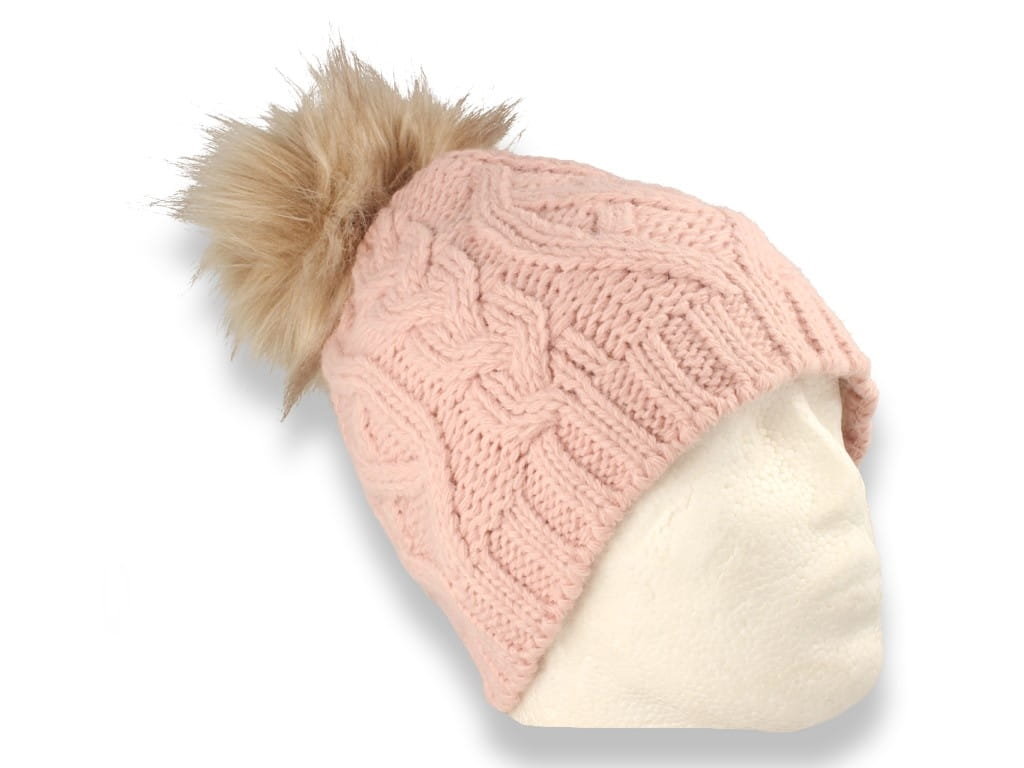 Czapka zimowa z pomponem polska produkcja różowa ocieplana polarem