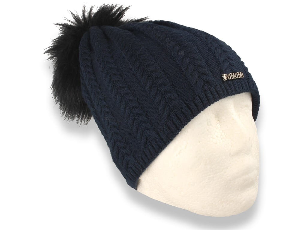 Czapka zimowa z pomponem polska produkcja granatowa