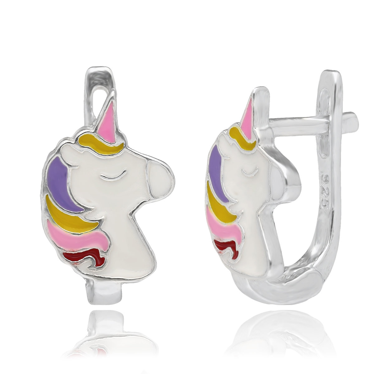 SREBRNE DZIECIĘCE KOLCZYKI KOLOROWE JEDNOROŻCE KUCYKI p.925