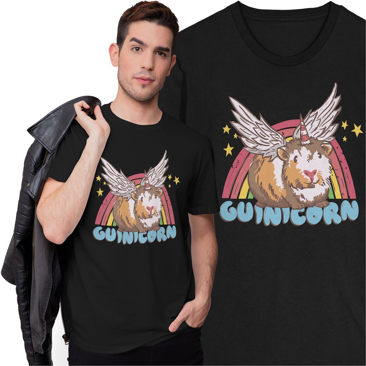 Koszulka Świnka Morska Tęcza Zwierzęta Anioł Unicorn Jednorożec