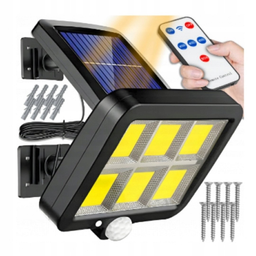 LAMPA SOLARNA 120 LED 250 W Z CZUJNIKIEM RUCHU I ZMIERZCHU PILOT LAMPKA