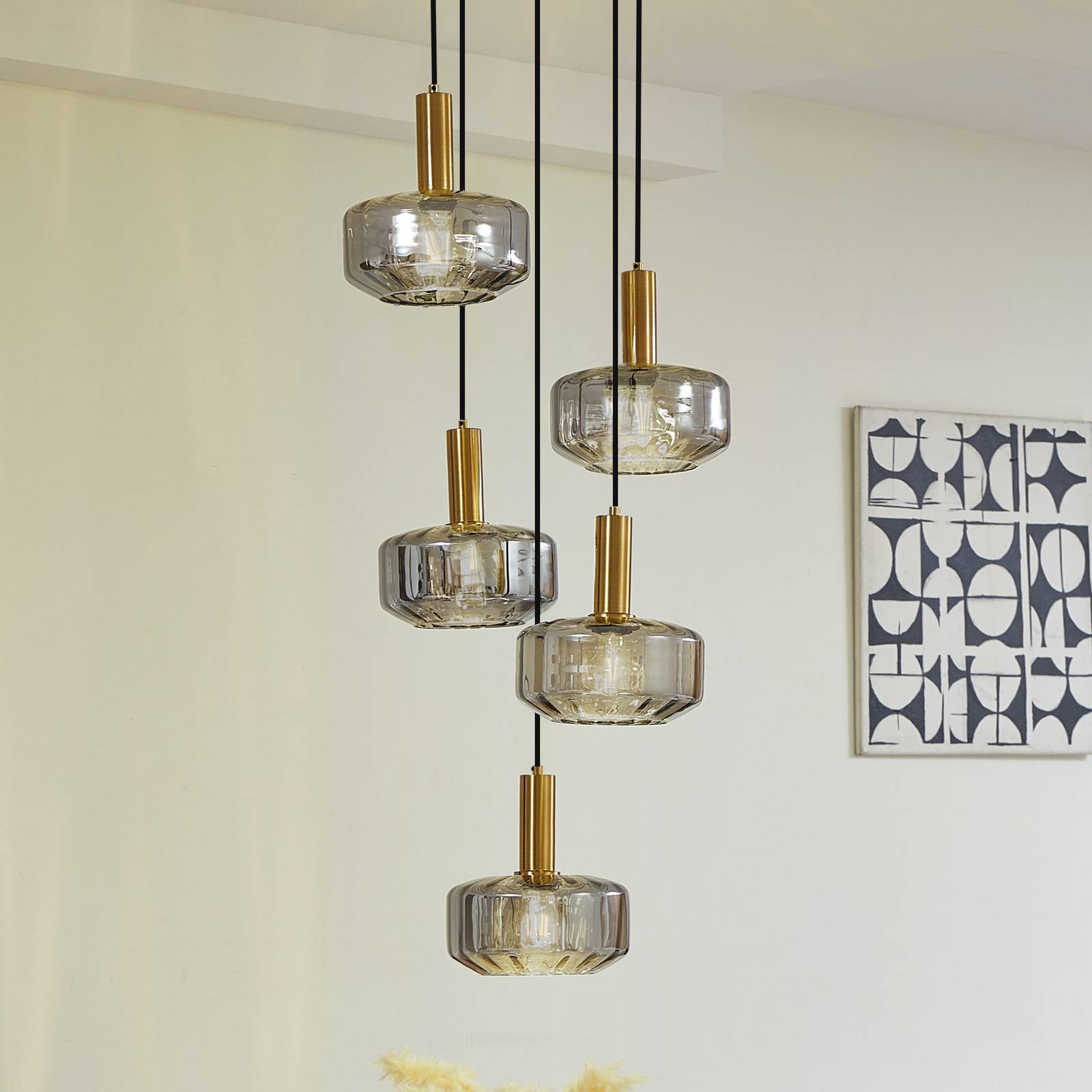 Lampa wisząca Lindby Hildur, 5-punktowa, dymny szary, szkło