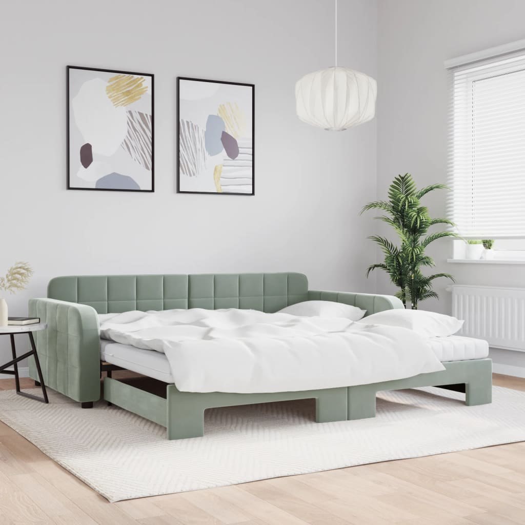 Sofa rozsuwana z materacami, jasnoszara, 100x200 cm, aksamit Lumarko!