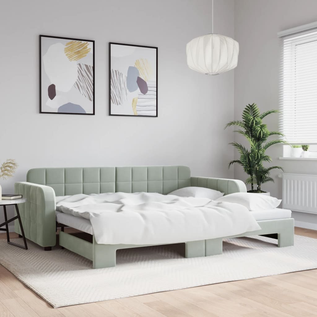 Sofa rozsuwana, jasnoszara, 90x200 cm, aksamit Lumarko!