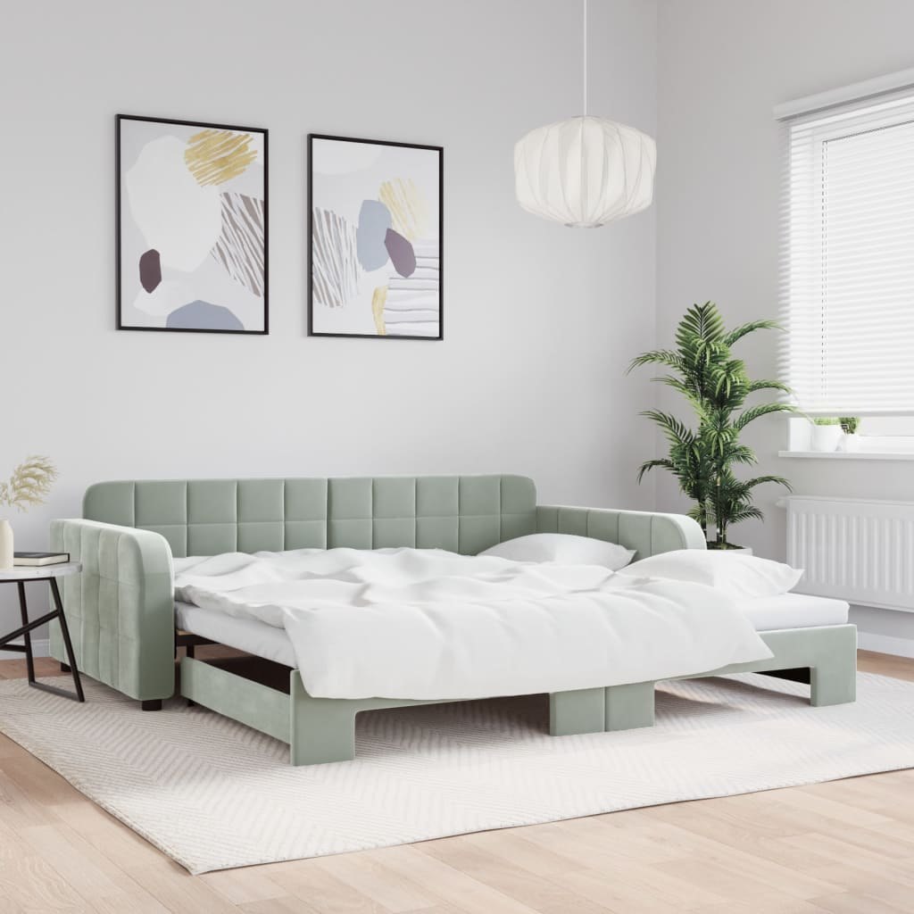 Sofa rozsuwana, jasnoszara, 100x200 cm, aksamit Lumarko!