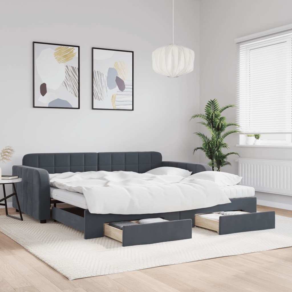 Sofa rozsuwana z szufladami, ciemnoszara, 100x200 cm, aksamit Lumarko!