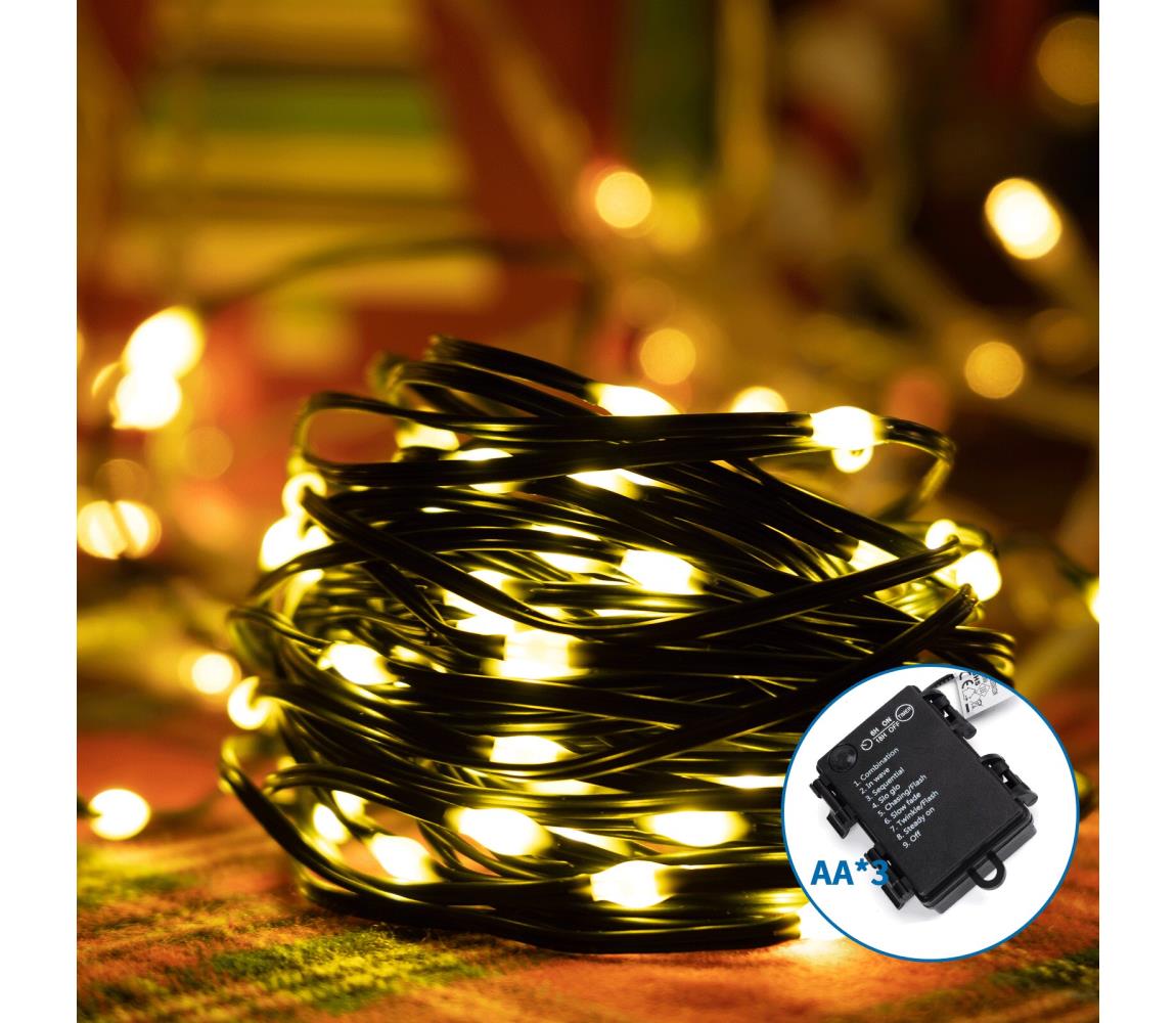 Aigostar -LED Zewnętrzny łańcuch bożonarodzeniowy 100xLED/8 funkcji 3xAA 10,3m IP44 ciepła biel