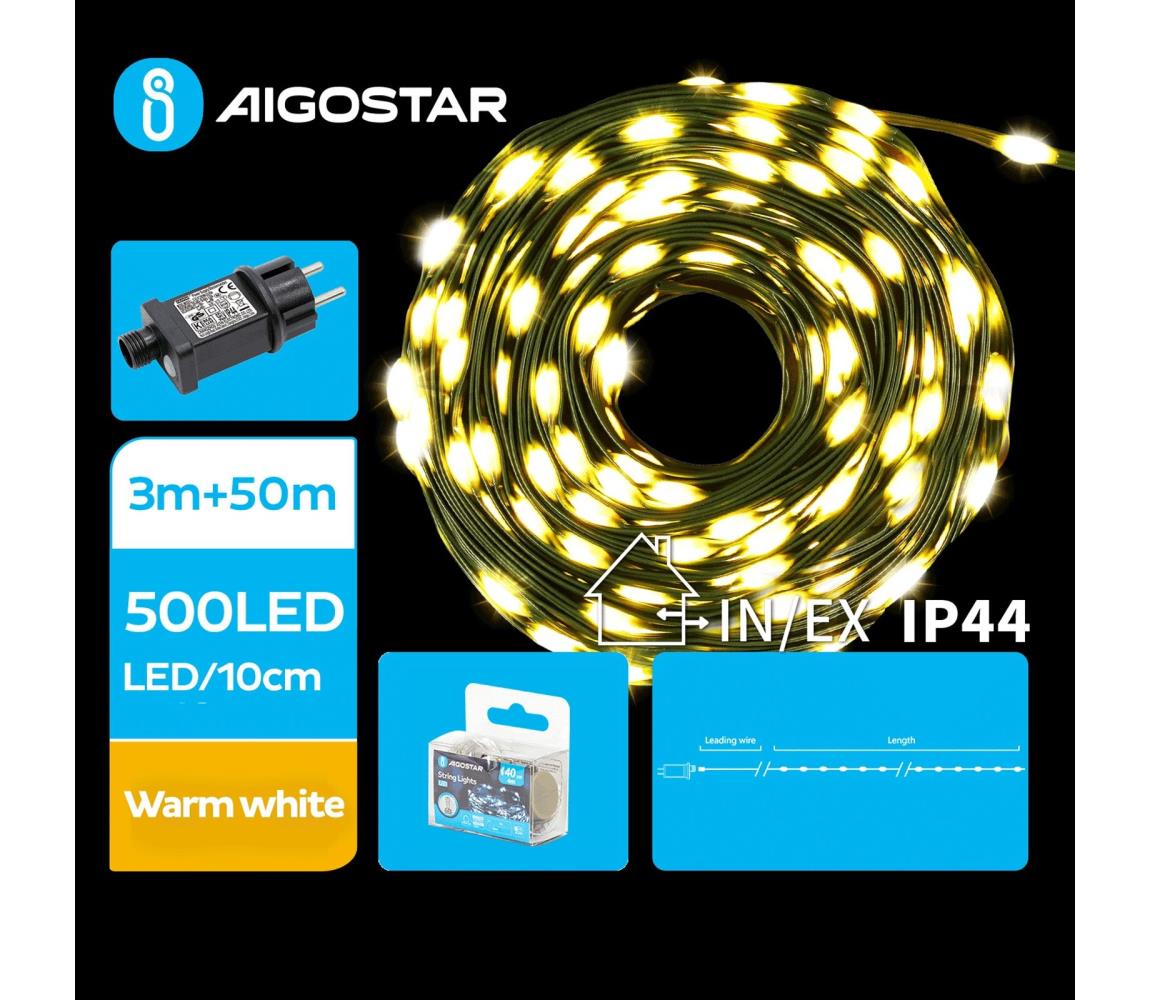 Aigostar - LED Zewnętrzny łańcuch świąteczny 500xLED/8 funkcji 53m IP44 ciepła biel