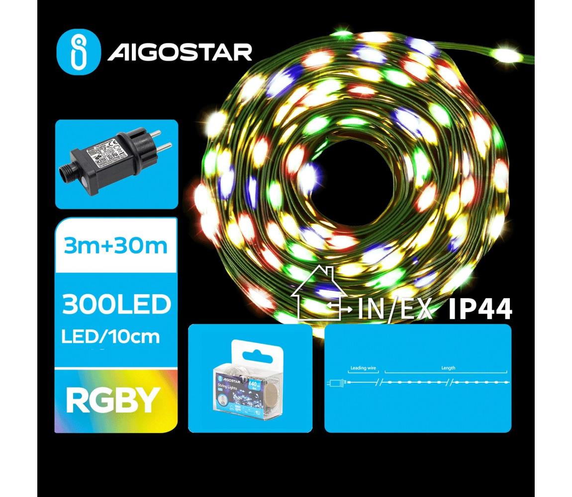 Aigostar - LED Zewnętrzny łańcuch bożonarodzeniowy 300xLED/8 funkcji 33m IP44 wielobarwny