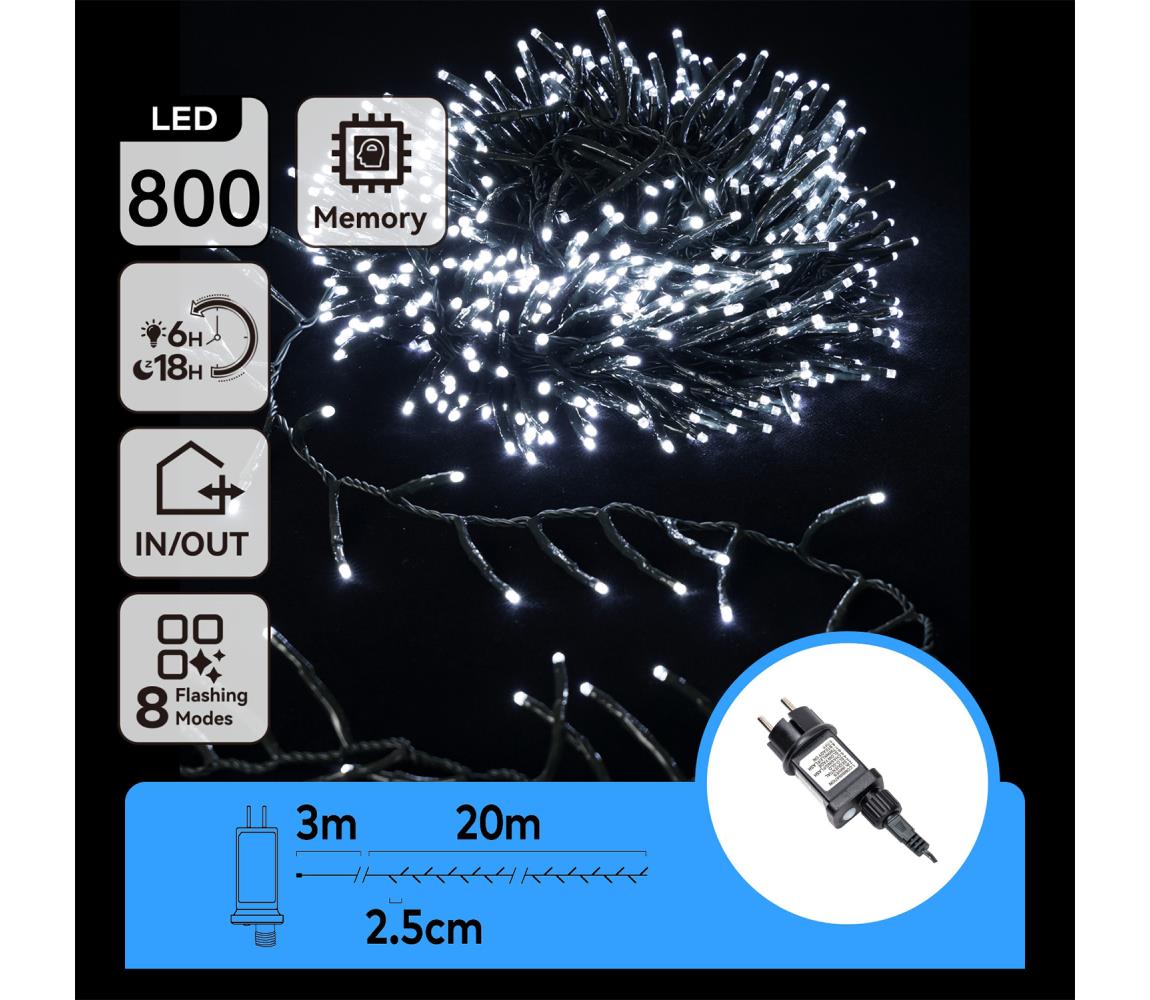 Aigostar - Zewnętrzna girlanda świąteczna LED, 800 diod LED, 8 trybów, 23 m, IP44, zimne białe światło