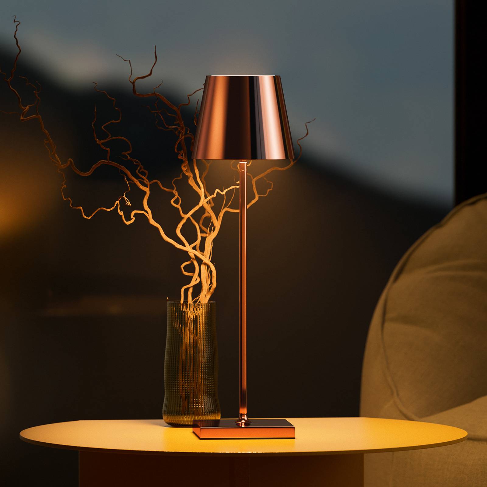 Sigor Akumulatorowa lampa stołowa LED Nuindie, USB-C, miedź, IP54, ściemniana