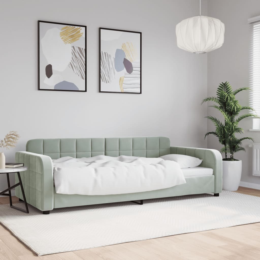 Sofa z funkcją spania, jasnoszara, 90x200 cm, obita aksamitem Lumarko!