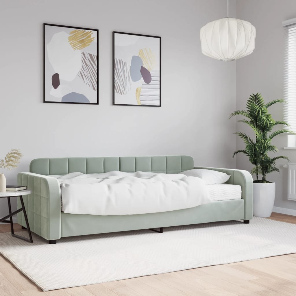 Sofa z materacem do spania, jasnoszara, 90x200 cm, aksamit Lumarko!