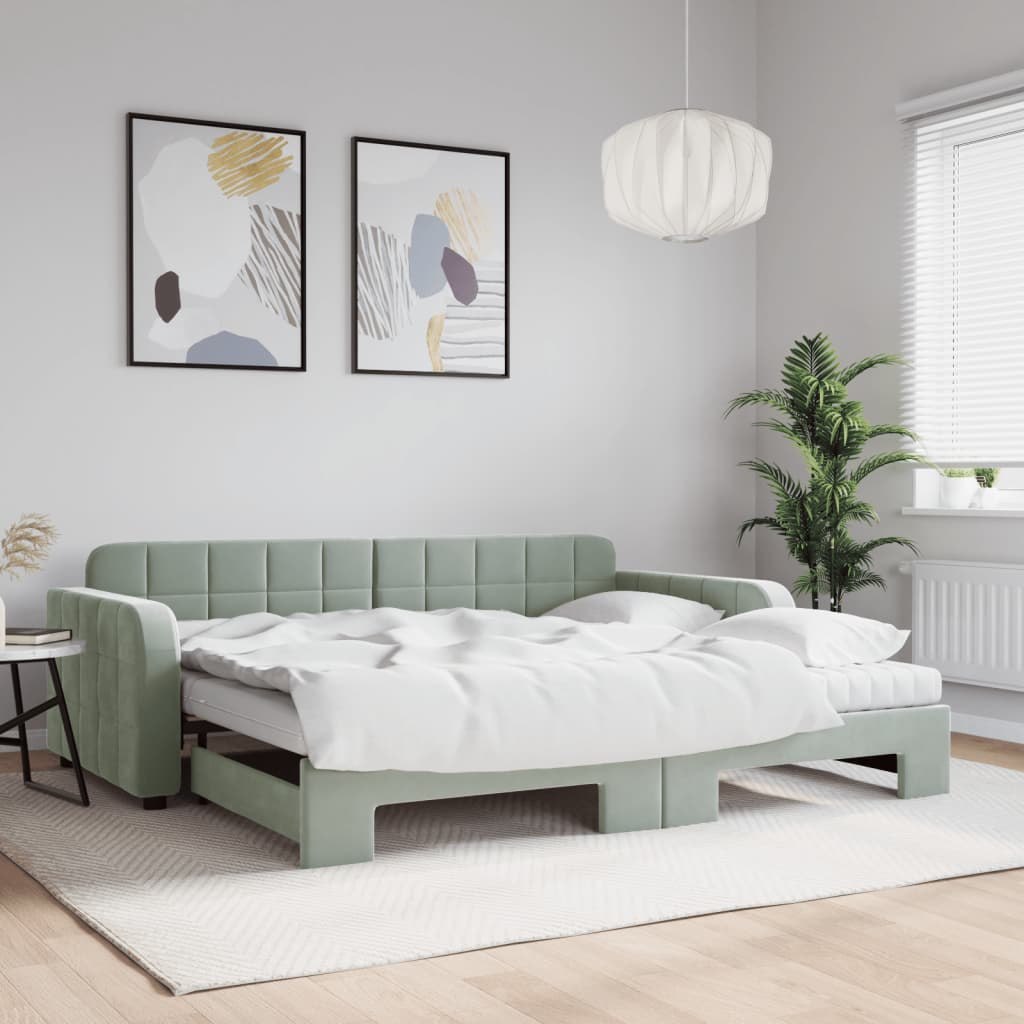 Sofa rozsuwana z materacami, jasnoszara, 90x200 cm, aksamit Lumarko!